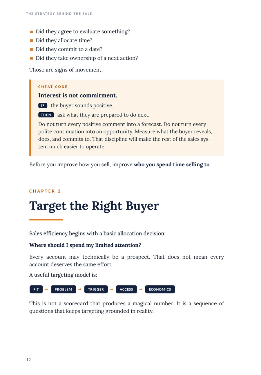 Interior page showing a Cheat Code and the Target the Right Buyer chapter